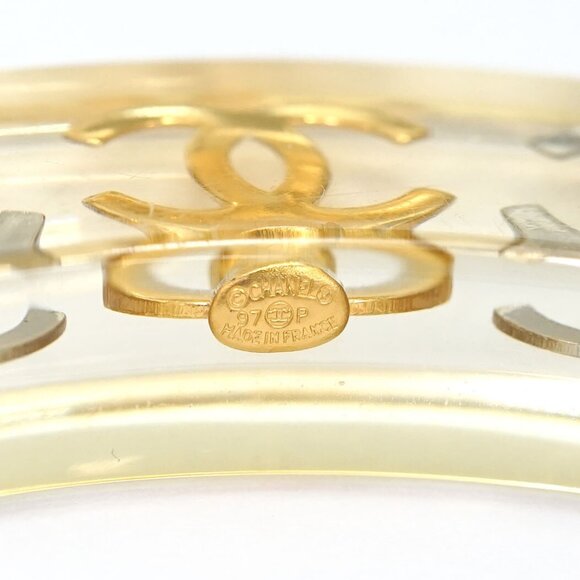 CHANEL CC Logos Clear Lucite Bangle Bracelet 7.8" Gold Tone 97P Auth w/Box #2240 - Picture 10 of 16